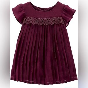 Oshkosh Bgosh Toddler Girls Holiday Chiffon Sparkle Dress Burgundy 3T
